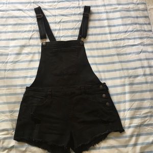 Forever21 Black Short Overalls front pocket